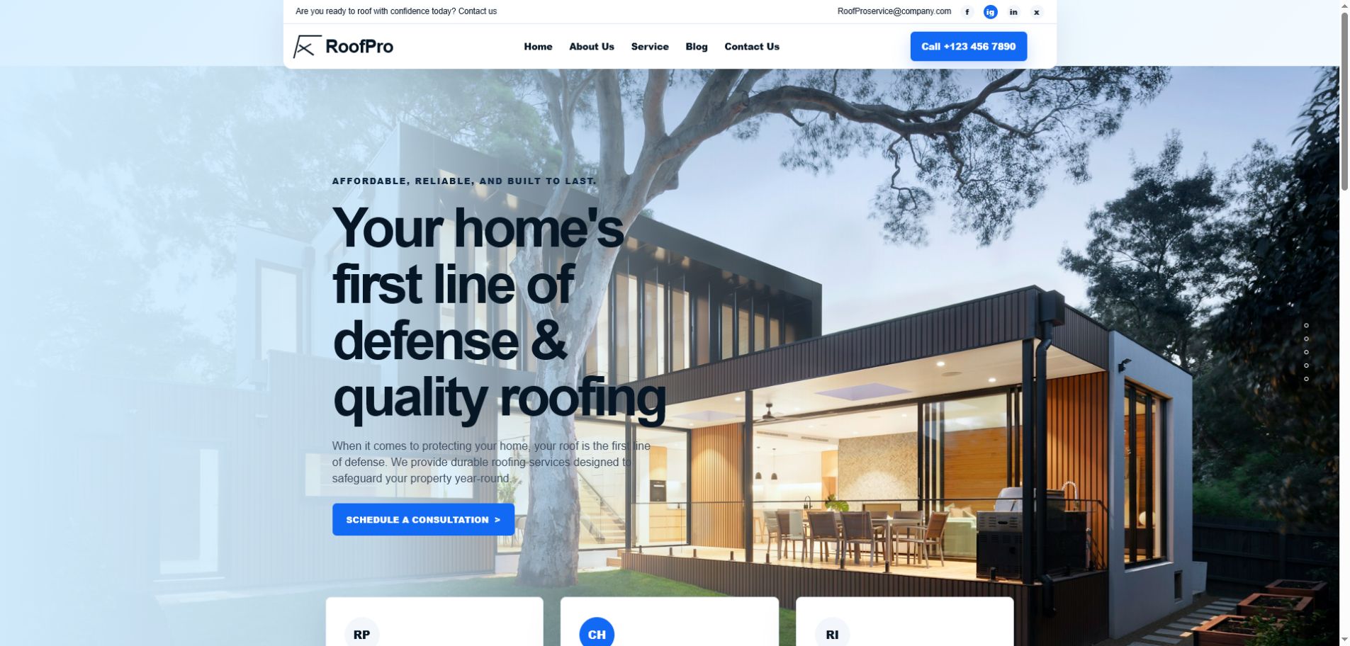Roofing contractor website responsive web design concept